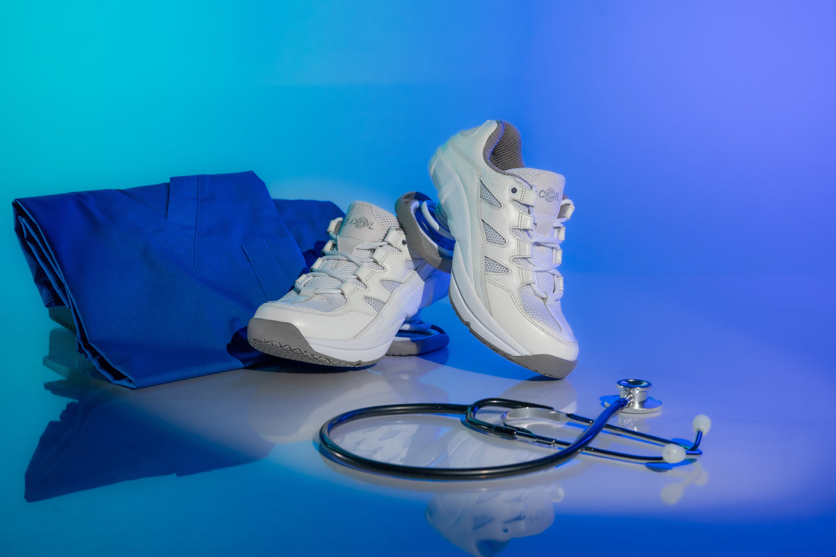 Nurse in Z-CoiL shoes on a hospital floor