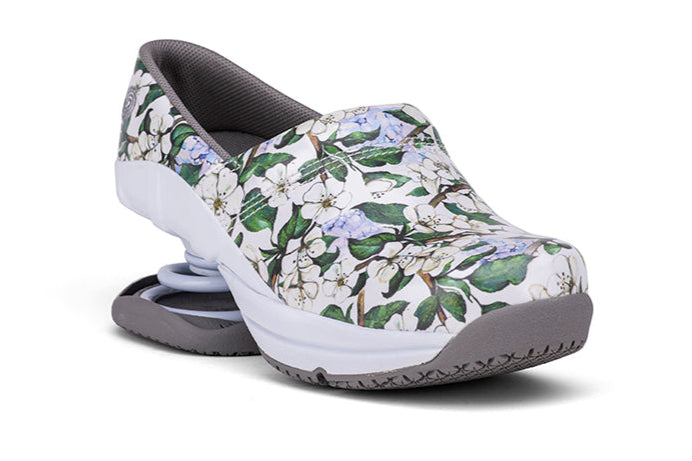 Floral-patterned shoe on a white background
